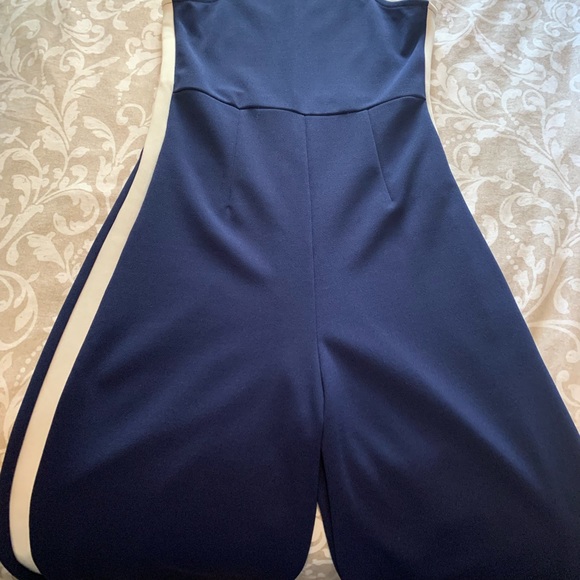 Navy blue with white stripe wide leg romper - Picture 4 of 11